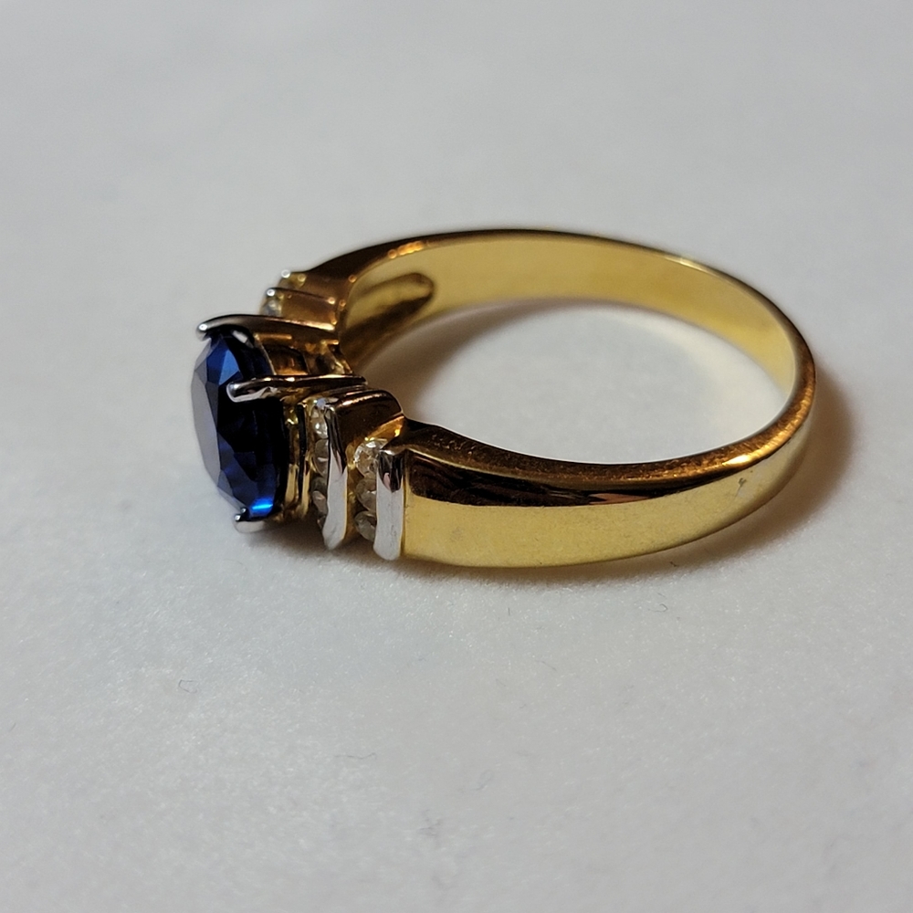 Oval Cut Blue Sapphire and Diamond Simulated Stone Ring Size 12.5 Gold Tone - Picture 2 of 10